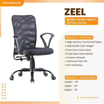 Zeel - Medium Back Ergonomic Chair for Work from Home & Office - Black