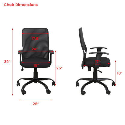 Philip Medium Back Ergonomic Chair For Work From Home & Office - Black