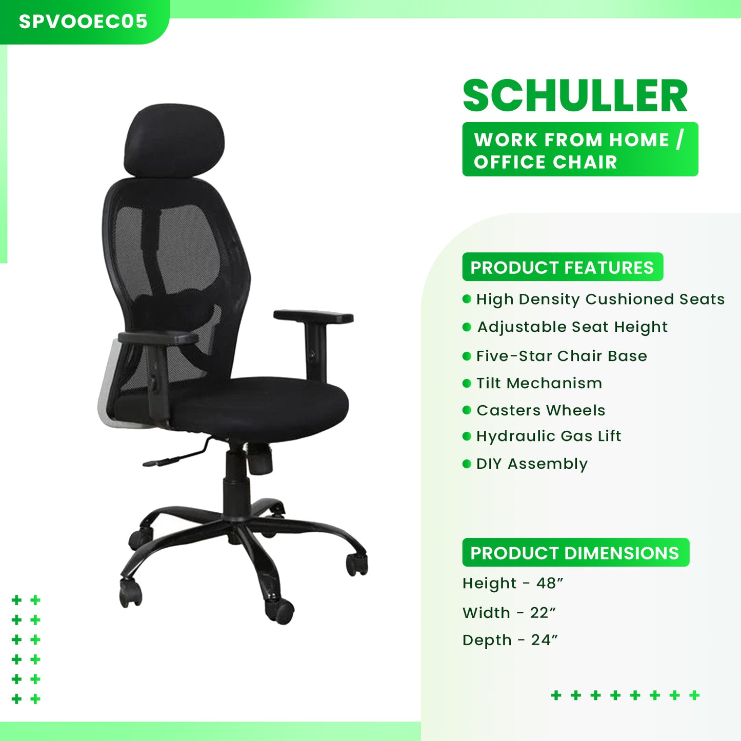 Schuller - High Back Ergonomic Chair for Work from Home & Office - Black