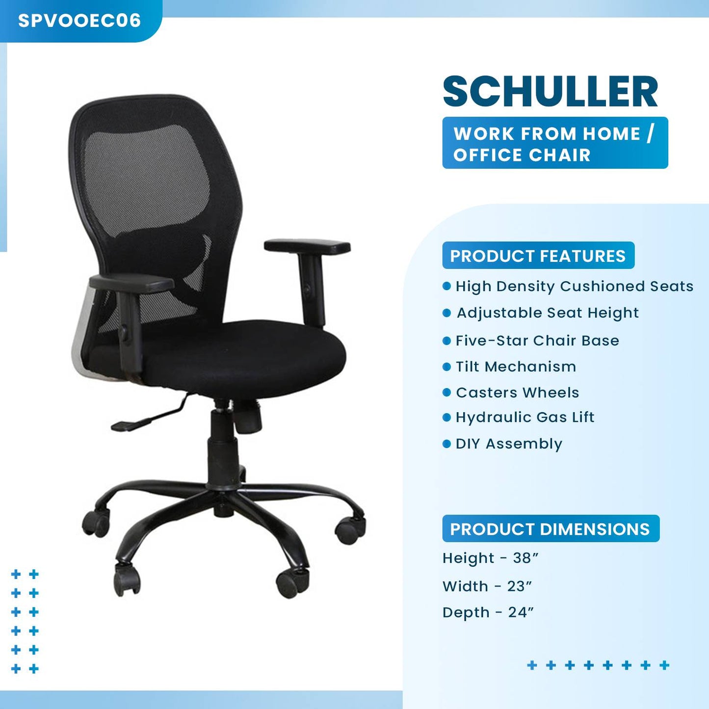 Schuller Medium Back Ergonomic Chair For Work From Home & Office - Black