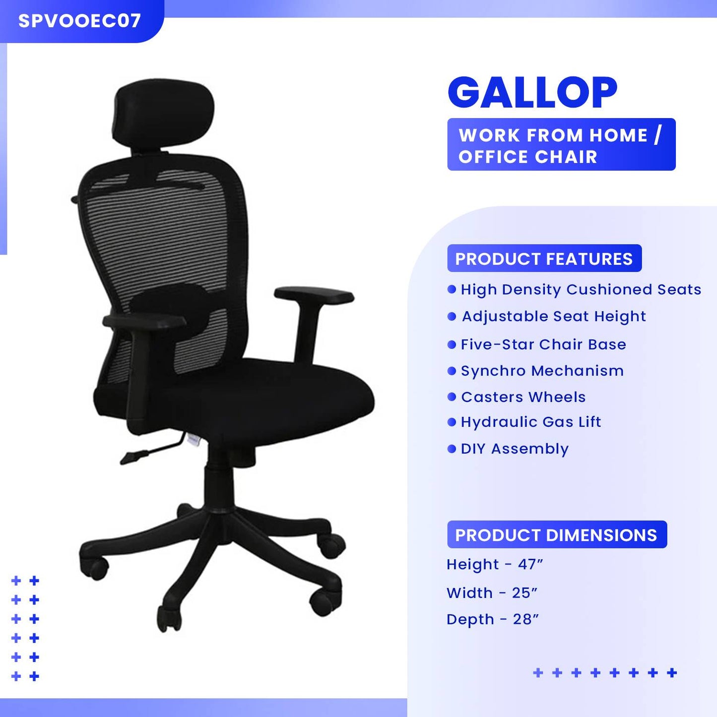 Gallop High Back Ergonomic Chair For Work From Home & Office - Black