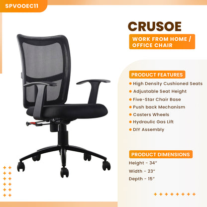 Crusoe - Meduim Back Ergonomic Chair for Work from Home & Office - Black