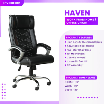 Haven - High Back Ergonomic Chair for Work from Home & Office - Black