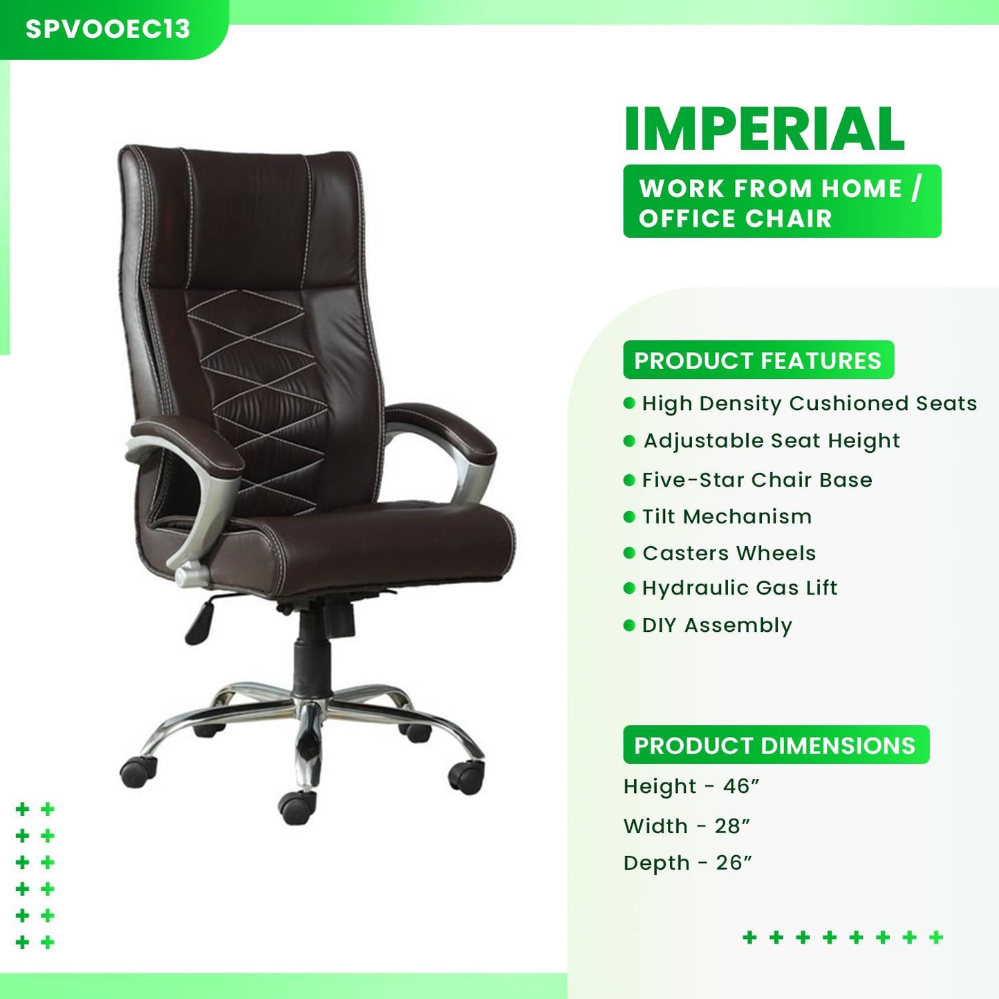 Imperial High Back Ergonomic Chair For Work From Home & Office - Brown