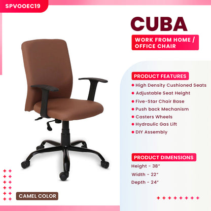 Cuba - Medium Back Ergonomic Chair for Work from Home & Office - Camel