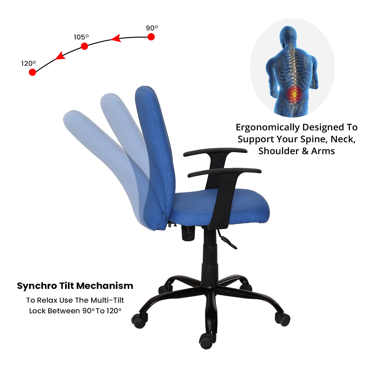 Cuba - Medium Back Ergonomic Chair for Work from Home & Office - Blue