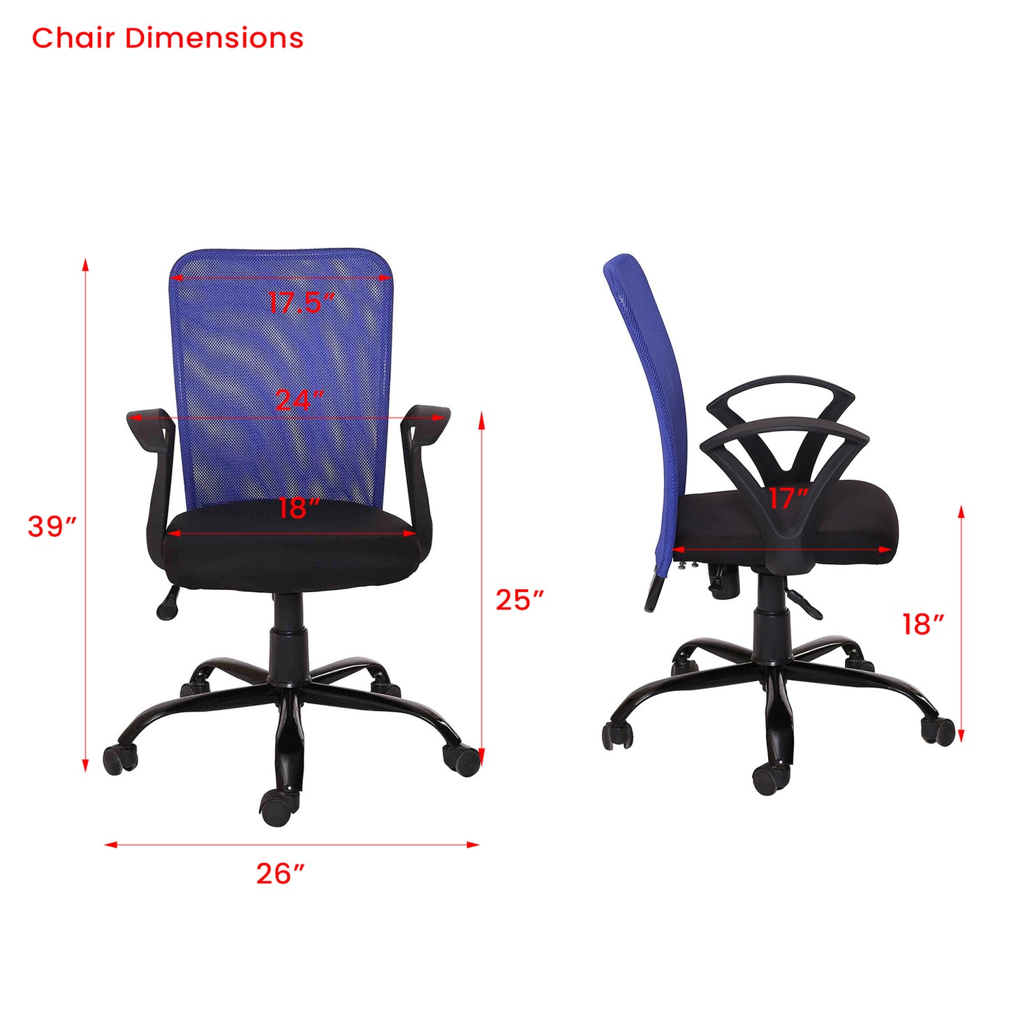 Zeel - Medium Back Ergonomic Chair for Work from Home & Office - Blue & Black