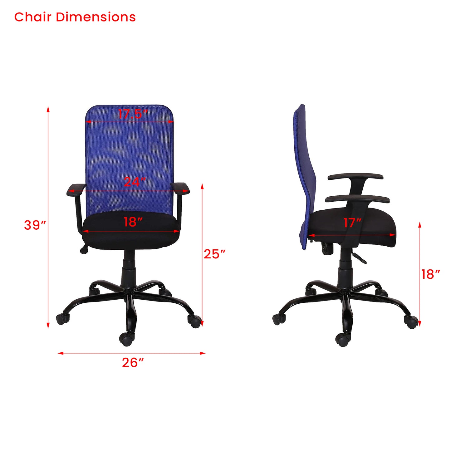 Philip - Medium Back Ergonomic Chair for Work from Home & Office - Blue & Black