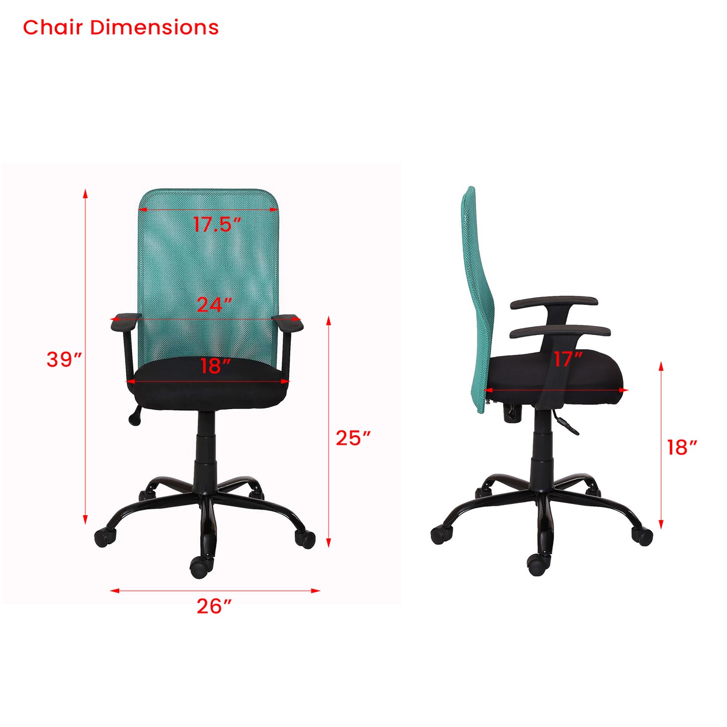 Philip - Medium Back Ergonomic Chair for Work from Home & Office - Green & Black