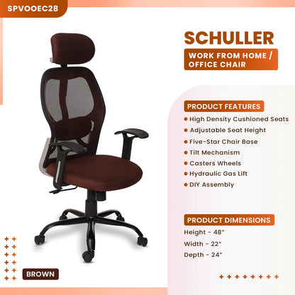 Schuller - High Back Ergonomic Chair for Work from Home & Office - Brown