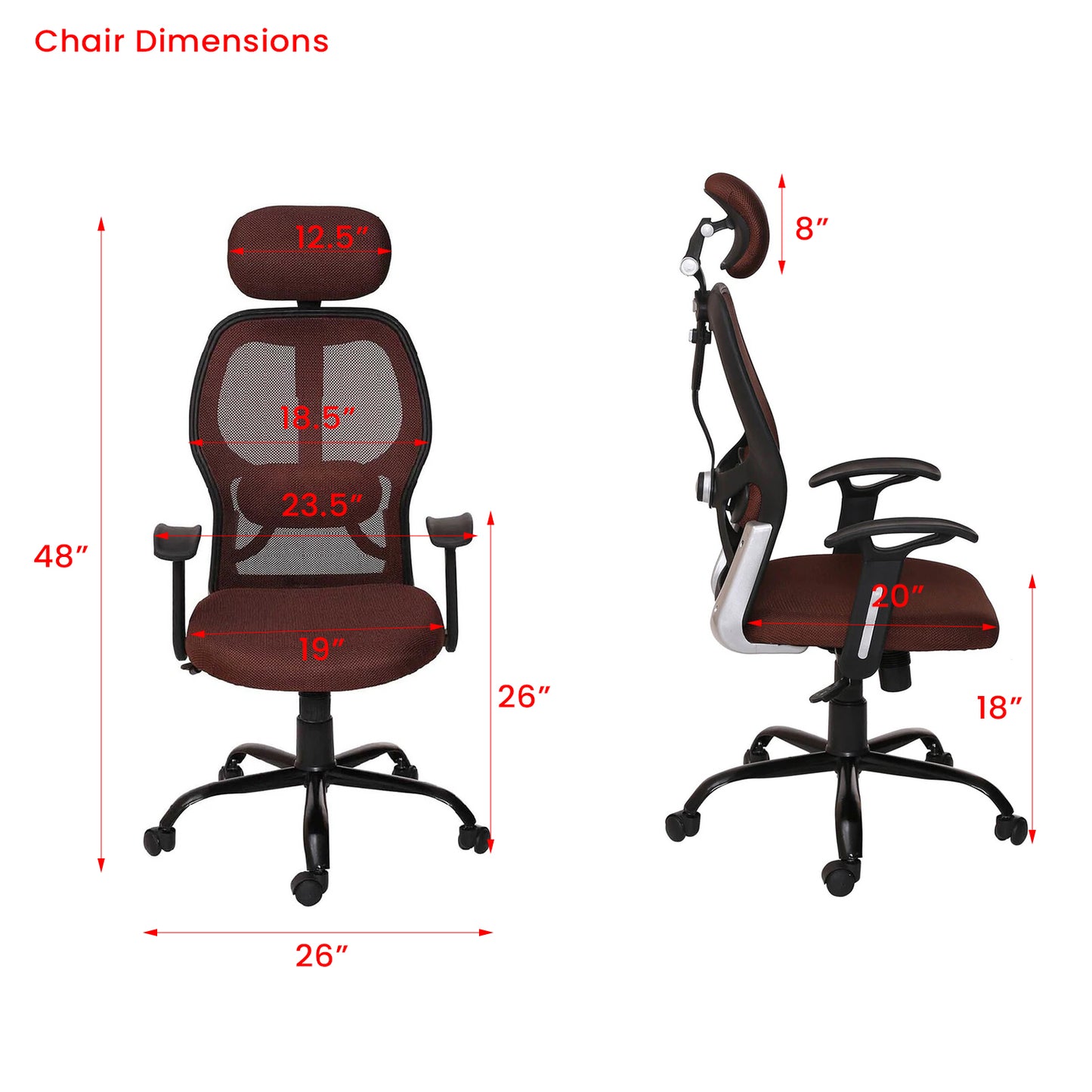 Schuller - High Back Ergonomic Chair for Work from Home & Office - Brown