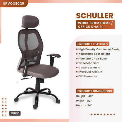 Schuller - High Back Ergonomic Chair for Work from Home & Office - Grey