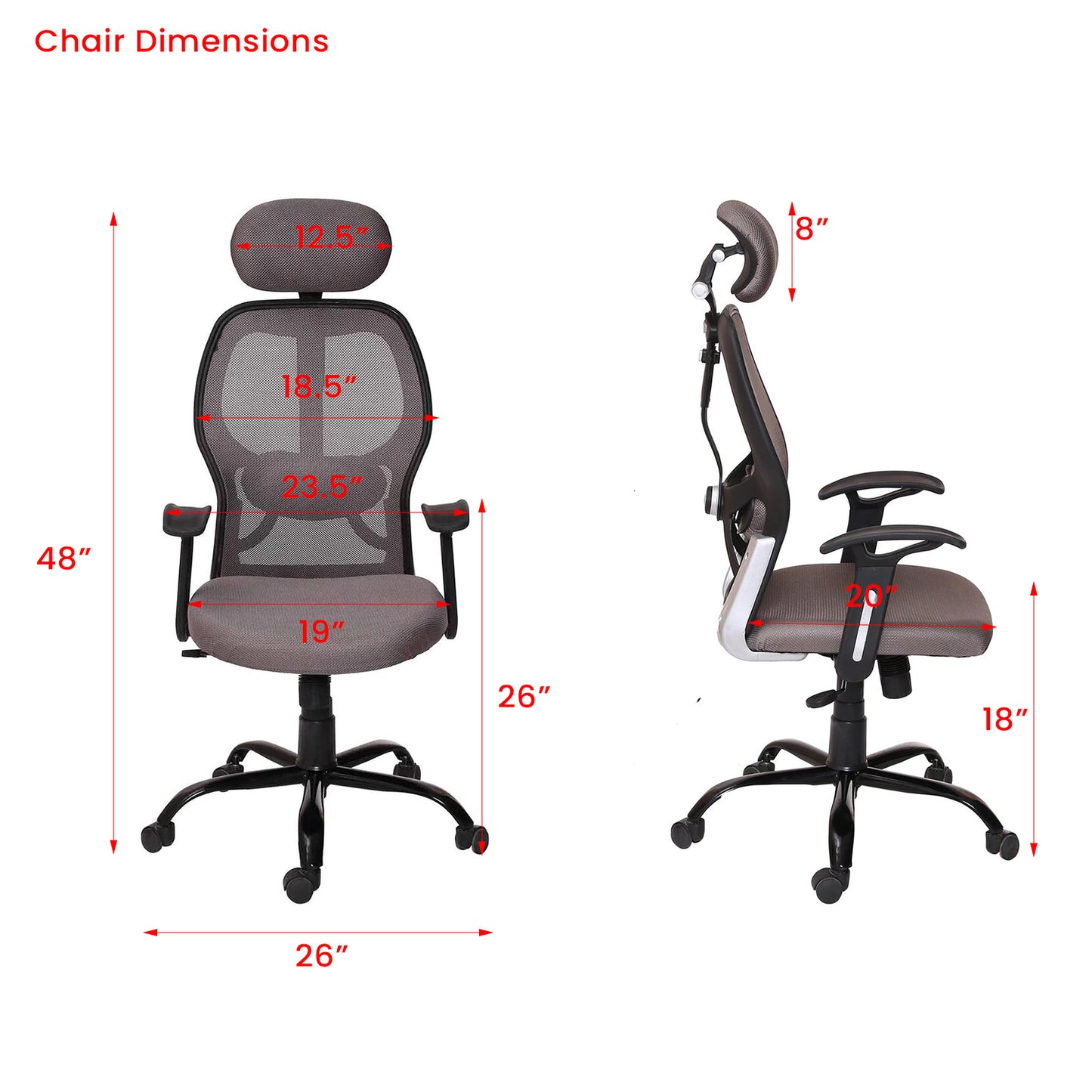 Schuller - High Back Ergonomic Chair for Work from Home & Office - Grey