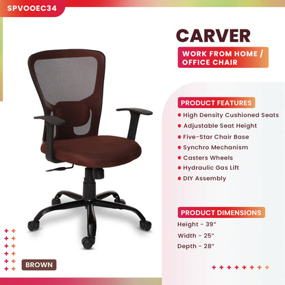 Carver - Medium Back Ergonomic Chair for Work from Home & Office - Brown