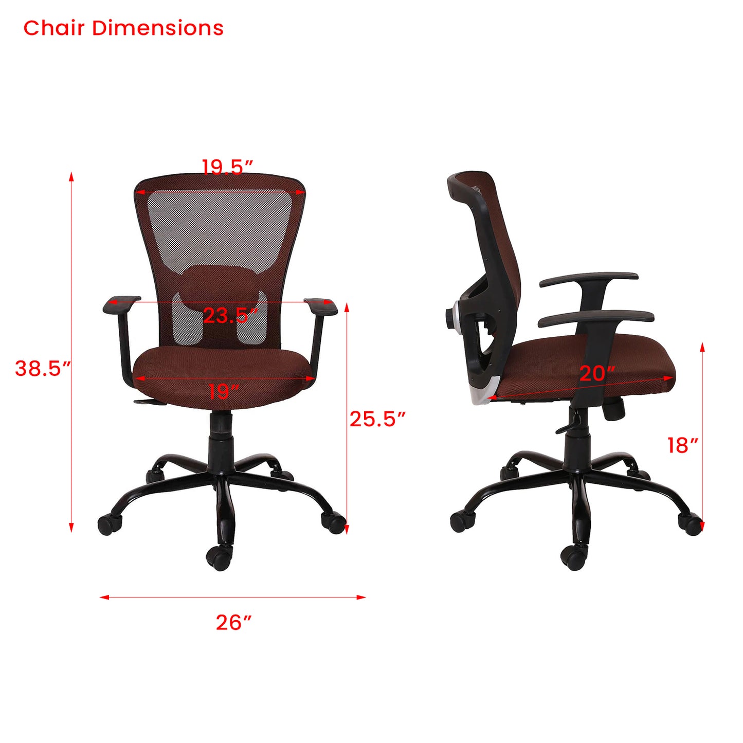 Carver - Medium Back Ergonomic Chair for Work from Home & Office - Brown