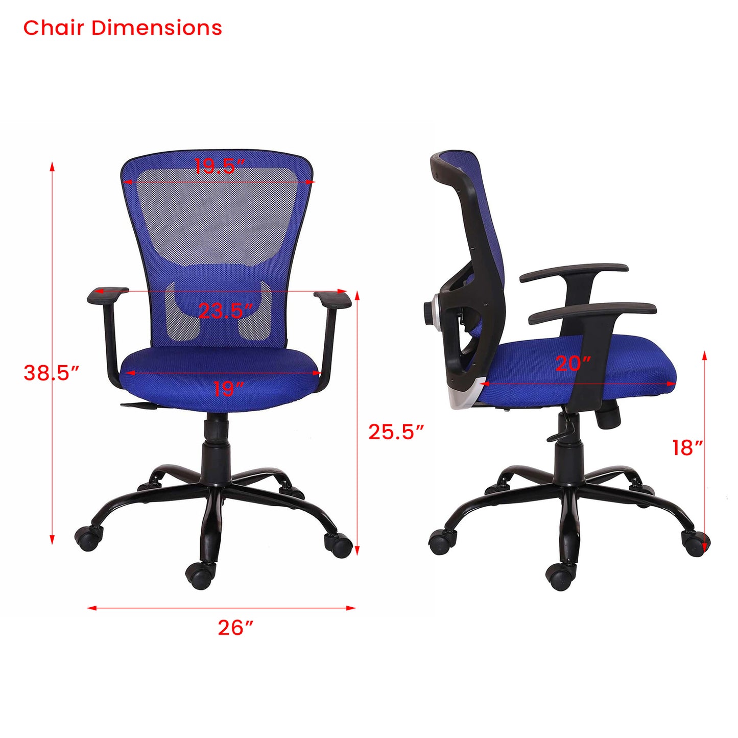 Carver - Medium Back Ergonomic Chair for Work from Home & Office - Blue