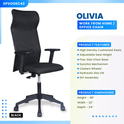 Olivia - High Back Ergonomic Chair for Work from Home & Office -Black