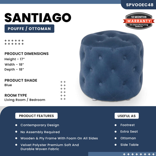 Santiago Round Pouffe/Ottoman - Blue