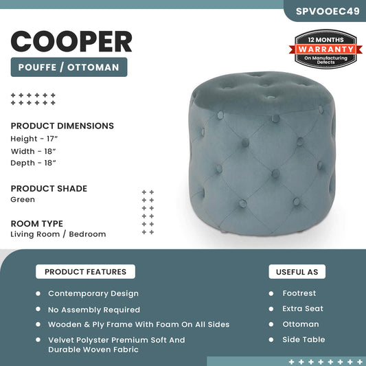 Cooper - Round Pouffe/Ottoman - Green