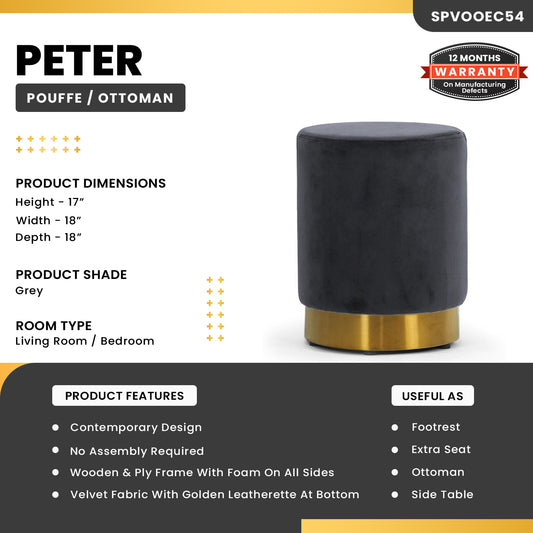 Peter - Round Pouffe/Ottoman - Dark Grey