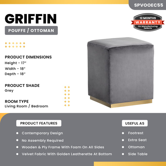 Griffin - Square Pouffe/Ottoman - Light Grey