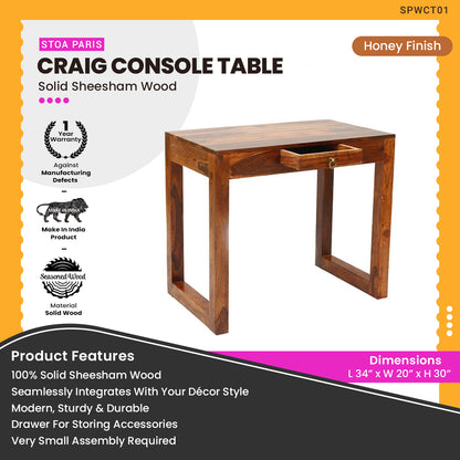 Craig - Solid Wood Console Table With Drawer - Honey