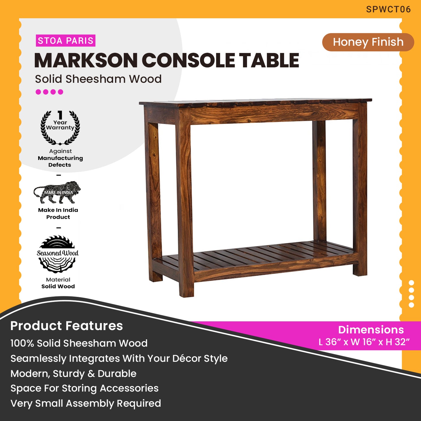 Markson - Solid Wood Console Table - Honey