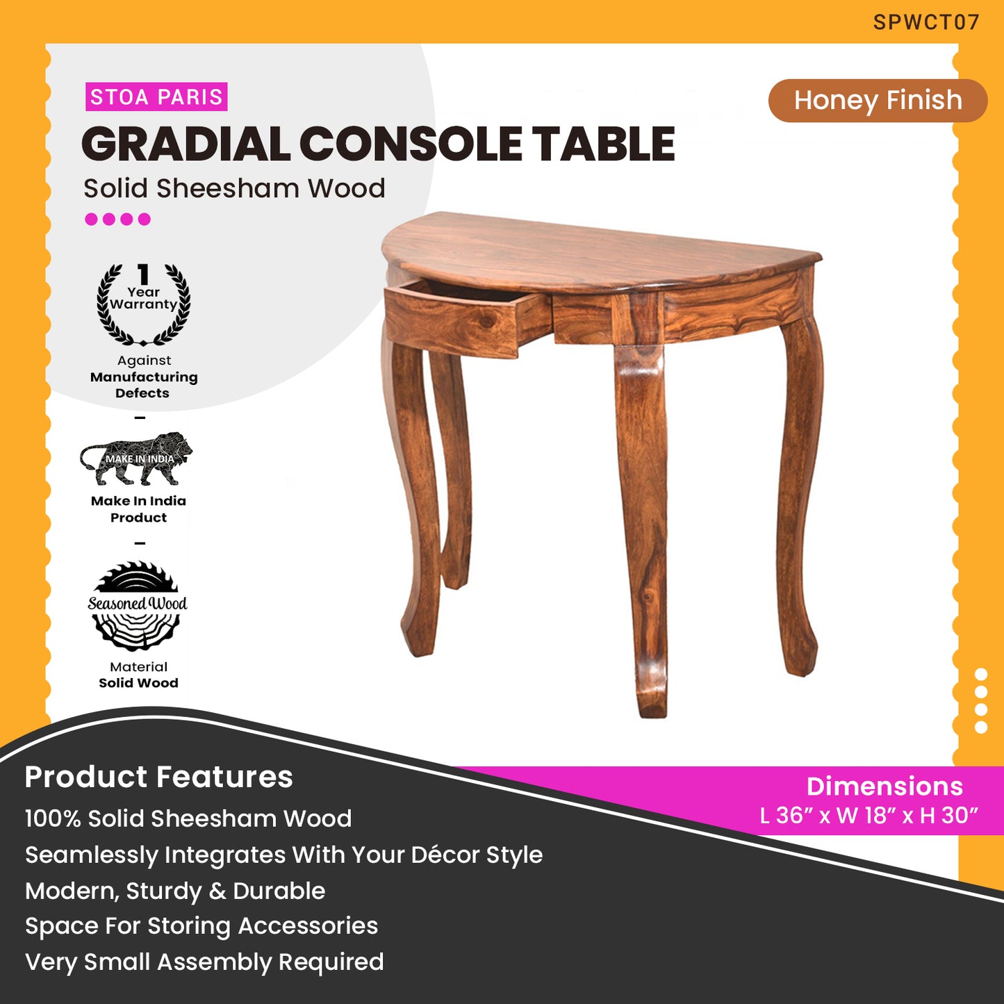 Gradial - Sheesham Wood Console Table - Honey