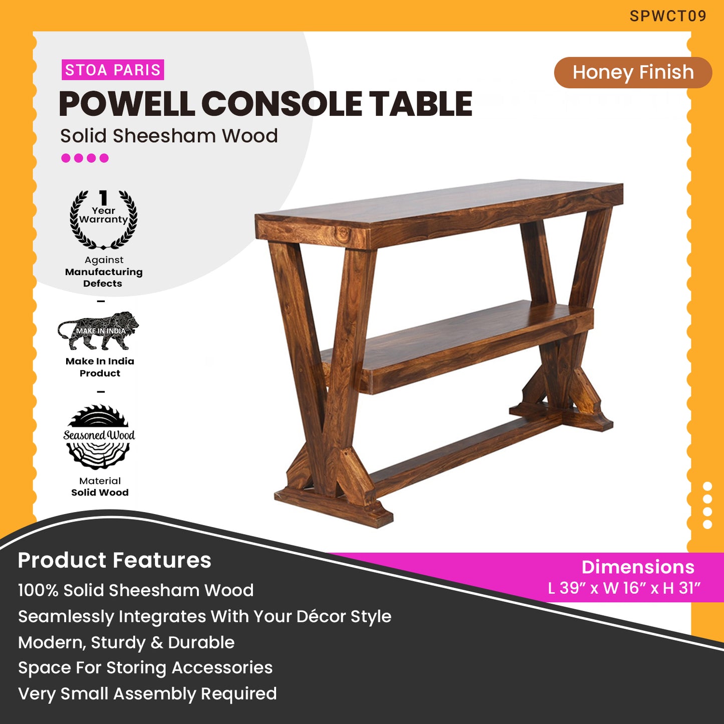 Powell - Wooden Console Table - Honey Polish Shade