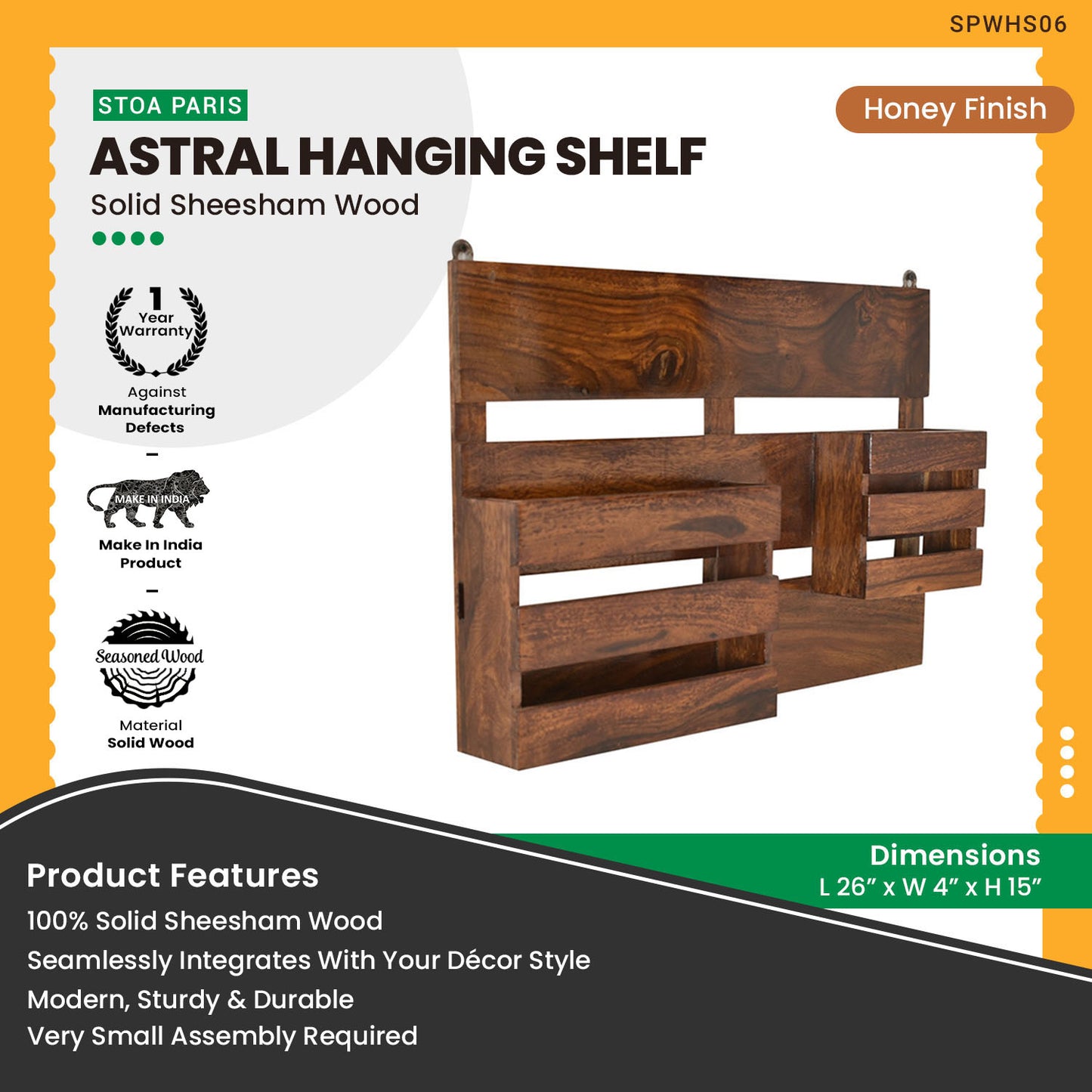 Astral - Wooden Hanging Shelves - Honey