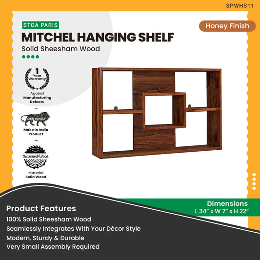 Mitchel - Sheesham Wood Hanging Shelves - Honey Polish Finish