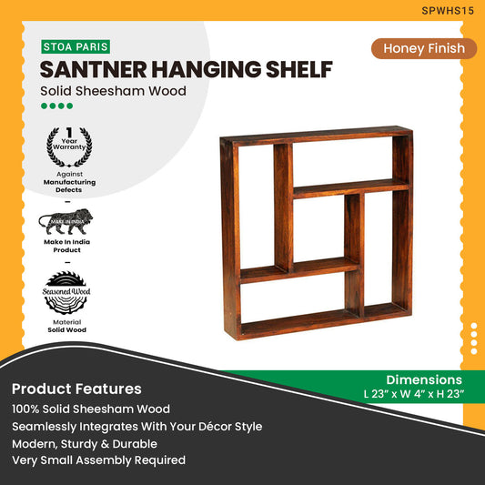 Santner - Wooden Hanging Shelves In Honey Polish Finish