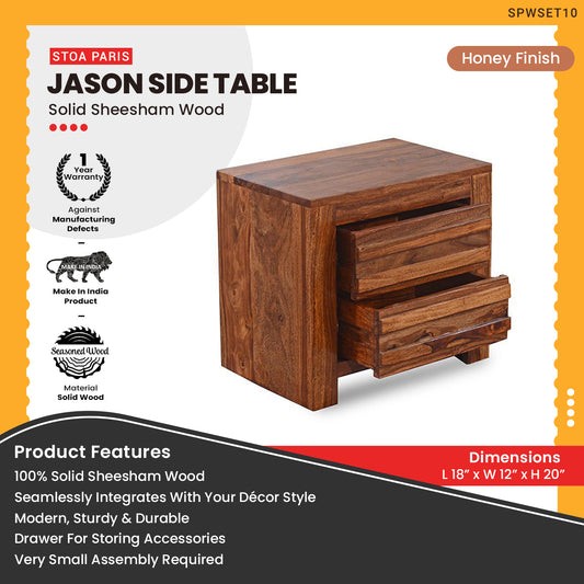 Jason - Solid Sheesham Wood Side Table With Two Drawers