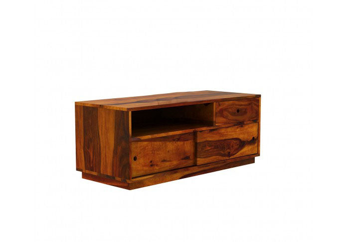 Tedd - Solid Sheesham Wooden Tv Unit - Honey Teak Polish Finish