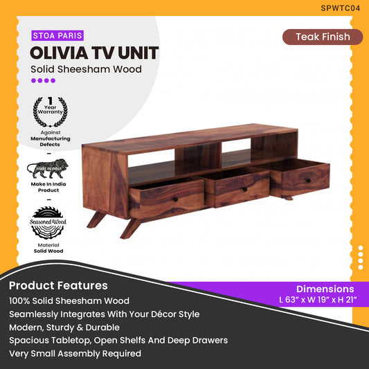 Olivia - Solid Sheesham Wooden TV Unit -Teak