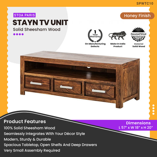 Stayn Solid Wood TV Unit - Honey