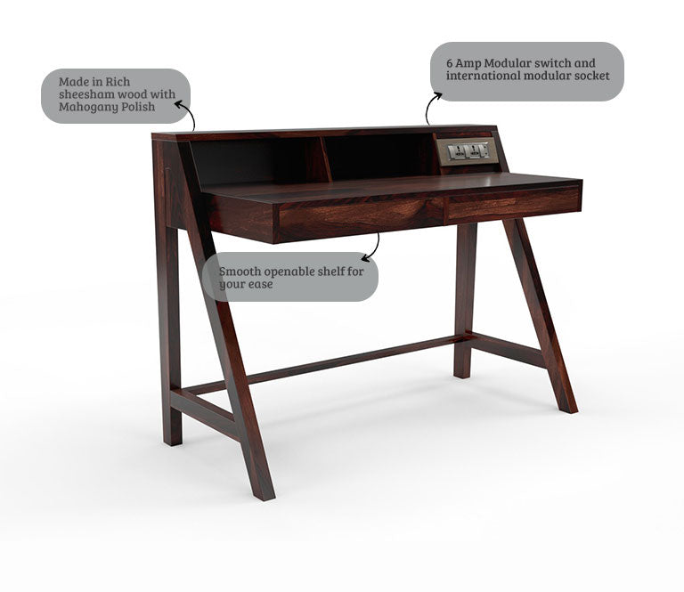 Charismatic Recharge Seasoned Sheesham Wood Study Table With 1000 Days Warranty