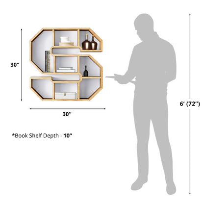 Bookshelf Alphabet "S" In Mango Wood Natural Polish Shade For  Books & Decor