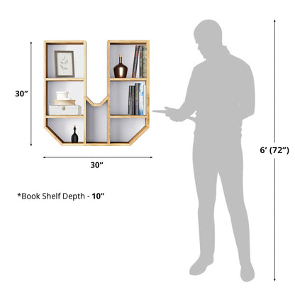 Bookshelf Alphabet "U" In Mango Wood Natural Polish Shade For  Books & Decor