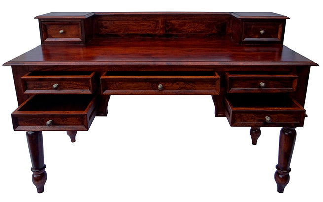 Walter Study Table With Multiple Drawers In Solid Wood -Teak Polish Finish