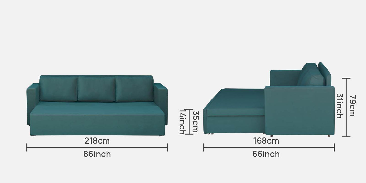 Magnet Fabric 3 Seater Sofa Bed With Loose Cushions and Storage - Sea Green