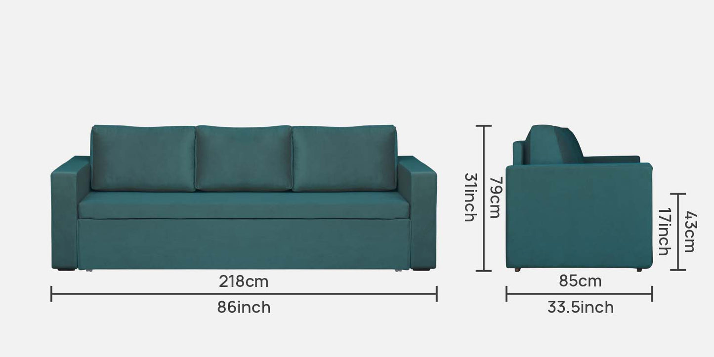 Magnet Fabric 3 Seater Sofa Bed With Loose Cushions and Storage - Sea Green