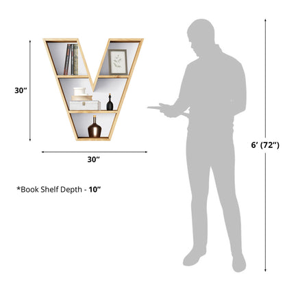 Bookshelf Alphabet "V" In Mango Wood Natural Polish Shade For  Books & Decor