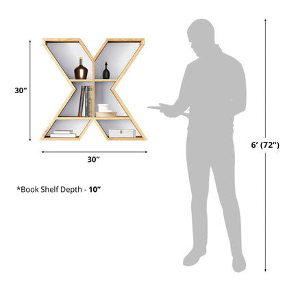 Bookshelf Alphabet "X" In Mango Wood Natural Polish Shade For  Books & Decor