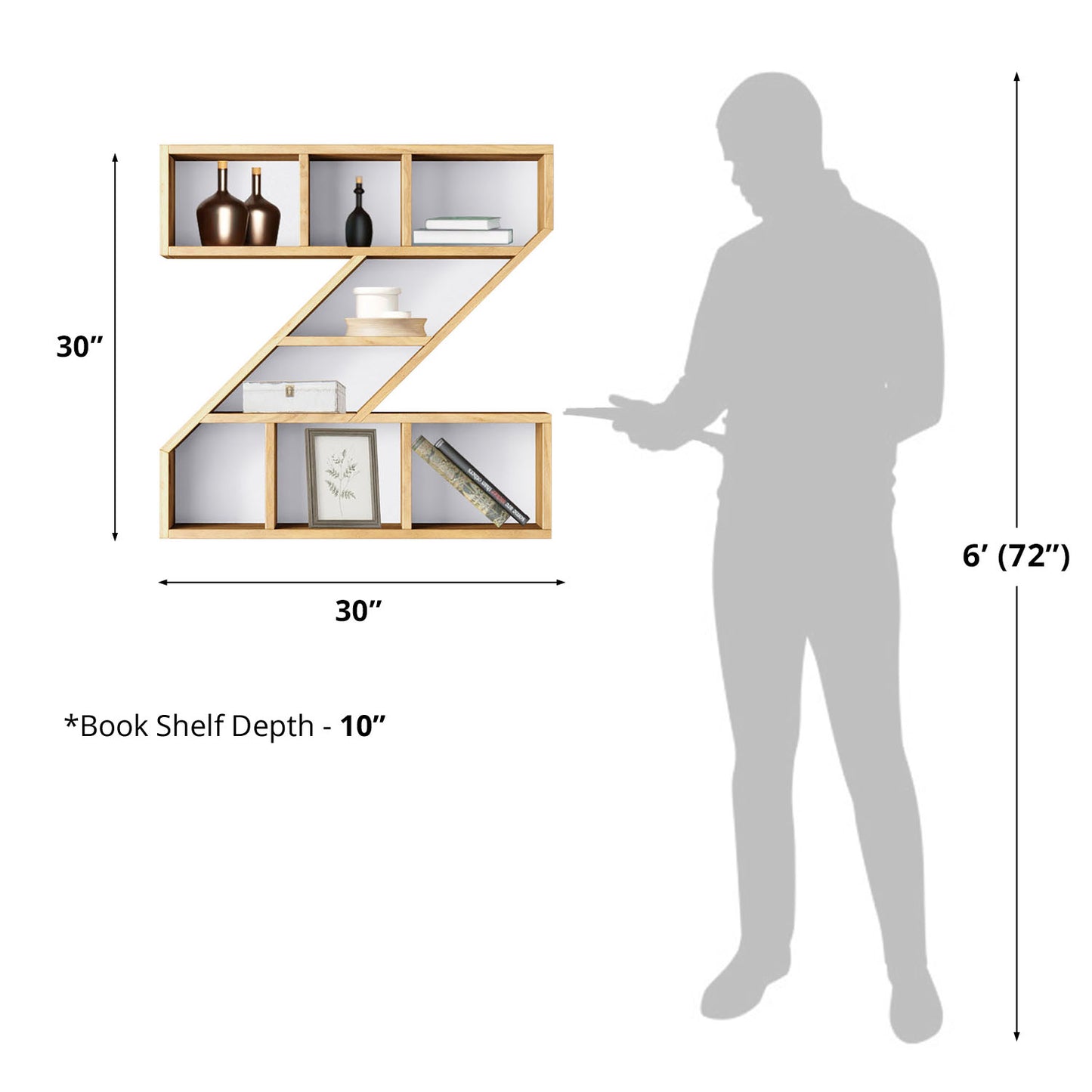 Bookshelf Alphabet "Z" In Mango Wood Natural Polish Shade For  Books & Decor