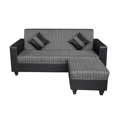 Cornelia Fabric 4 Seater (3 Seater + Ottoman) Sofa - Grey & Black