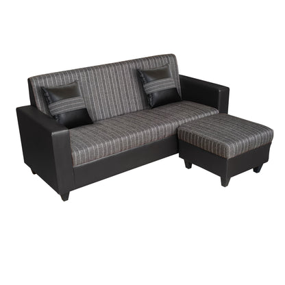 Cornelia Fabric 4 Seater (3 Seater + Ottoman) Sofa - Grey & Black