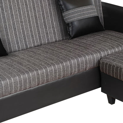 Cornelia Fabric 4 Seater (3 Seater + Ottoman) Sofa - Grey & Black