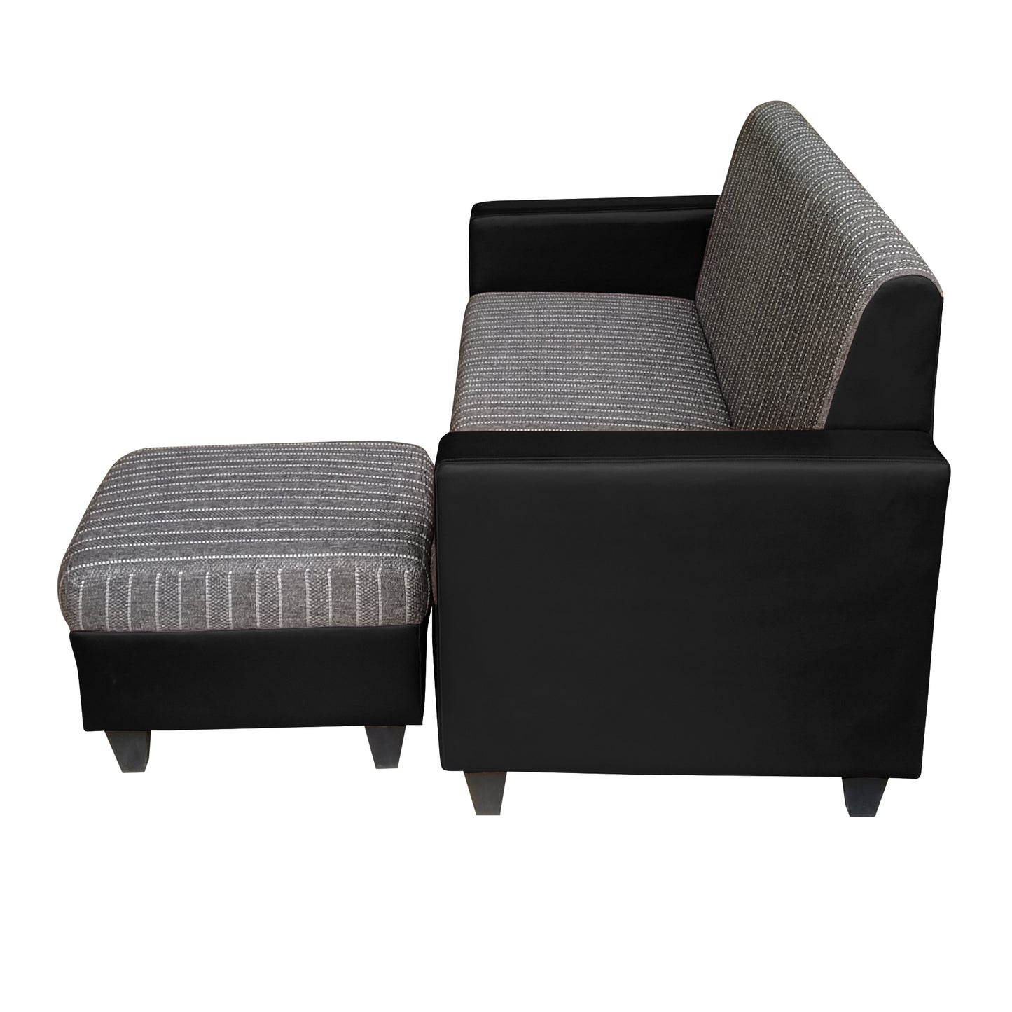 Cornelia Fabric 4 Seater (3 Seater + Ottoman) Sofa - Grey & Black