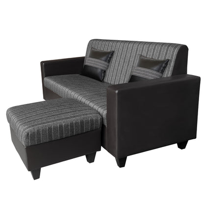 Cornelia Fabric 4 Seater (3 Seater + Ottoman) Sofa - Grey & Black